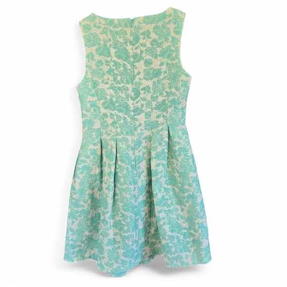 J Howard Fit & Flare Floral Jacquard Dress Sleeveless Aqua Ivory Gold Size 8 - Picture 2 of 10